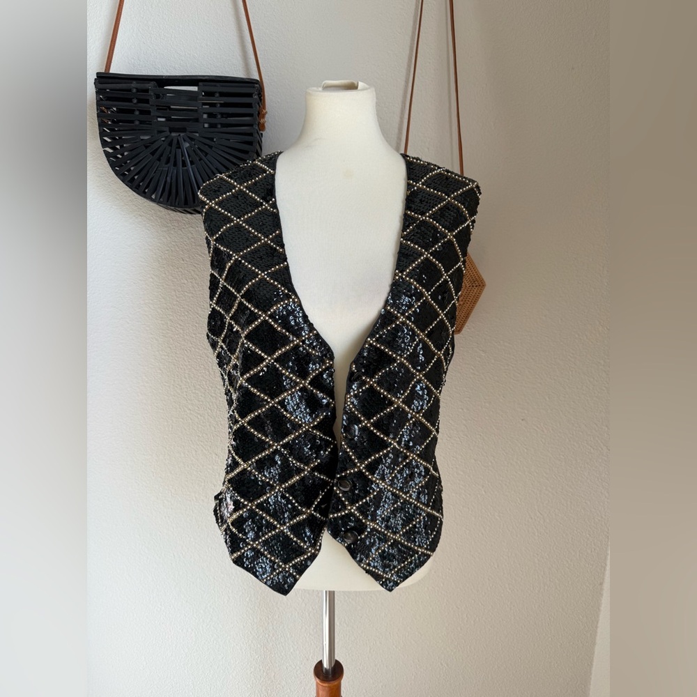 Vintage Summit Hill Sequin Button Vest, Size Medium